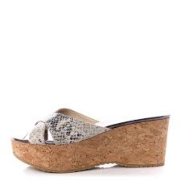 Jimmy Choo PRIMA Snakeskin Cork Wedge Platform Sandals - EU 40.5 / US 10 - Picture 6 of 9